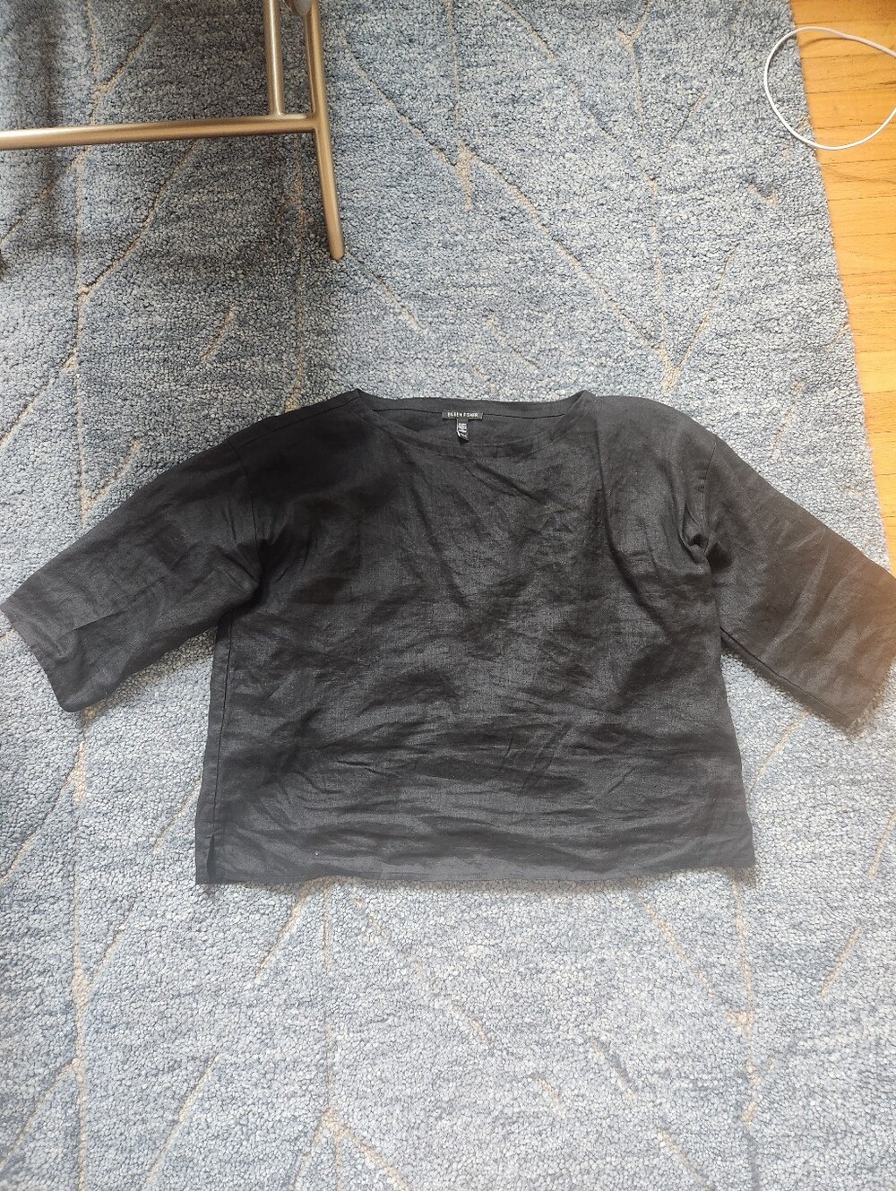 eileen fisher black linen 3/4 sleeve top medium